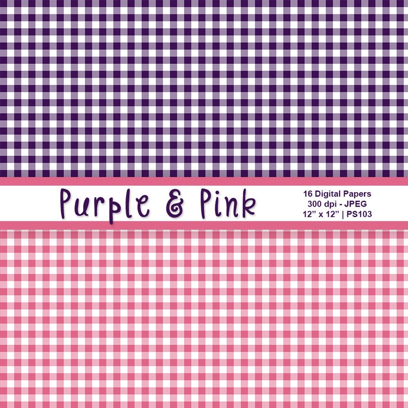 Purple and Pink Digital Paper, Scrapbook Paper, Purple Backgrounds, Pink Backgrounds, Polka Dots, Plaid Patterns, Commercial Use, Item PS103 image 7