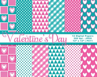 Valentine's Day Digital Papers, Scrapbook Papers, Digital Backgrounds, Commercial Use, Instant Download, Item PS11