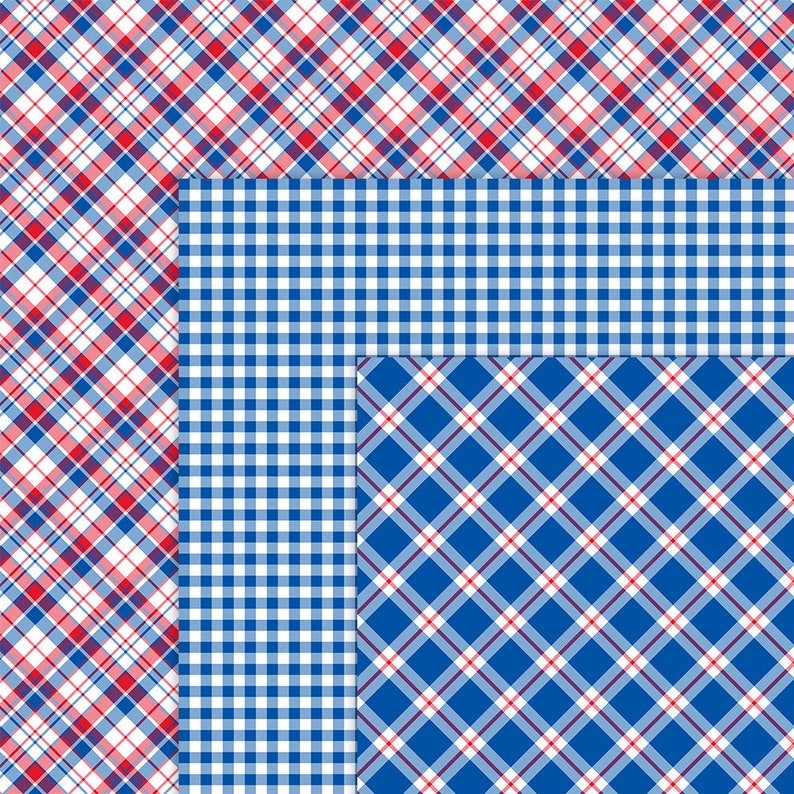 Red White & Blue Digital Plaid Paper, Patriotic Papers, July 4th Printables, Independence Day Digital Backgrounds, Commercial Use, Item PS99 image 8