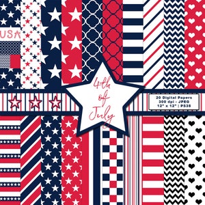 Patriotic 4th of July Digital Paper, Independence Day Digital Paper, Red White & Blue Paper, USA Patriotic Paper, Commercial Use, Item PS35