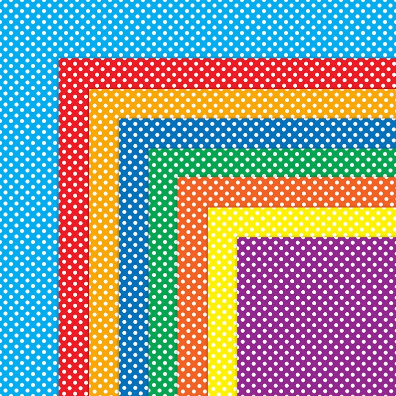 Pu&ograve; includere: Un design vibrante e stratificato con uno spettro di colori: blu, rosso, arancione, giallo, verde e viola. Ogni strato &egrave; adornato da un motivo ripetuto di pois bianchi, creando un effetto visivo giocoso e accattivante. Adatto a varie applicazioni.