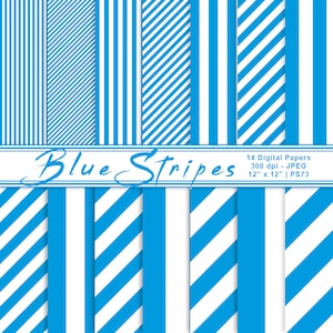 Blue & White Digital Striped Paper, Blue Stripes, Striped Backgrounds, Blue and White Stripes, Scrapbook Paper, Commercial Use, Item PS73