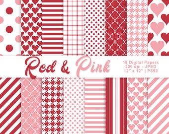 Red and Pink Digital Paper, Valentine Background Papers, Heart Papers, Scrapbook Patterns, Printable Papers, Commercial Use, Item PS93