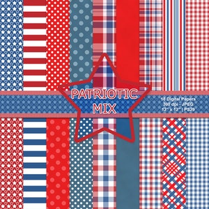 Patriotic Mix Papers, 4th of July Papers, Stars Clipart, Independence Day, Scrapbook Papers, Commercial Use, Instant Download, Item PS29