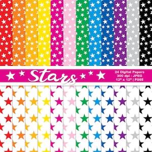 Digital Stars Patterned Paper, Digital Stars Backgrounds, Printable Star Paper, Scrapbook Paper, Printable Paper, Commercial Use, Item PS65