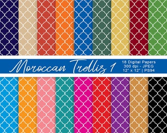 Moroccan Trellis Digital Paper, Quatrefoil Papers, Moroccan Backgrounds, Digital Scrapbook Paper, Printable Paper, Commercial Use, Item PS94