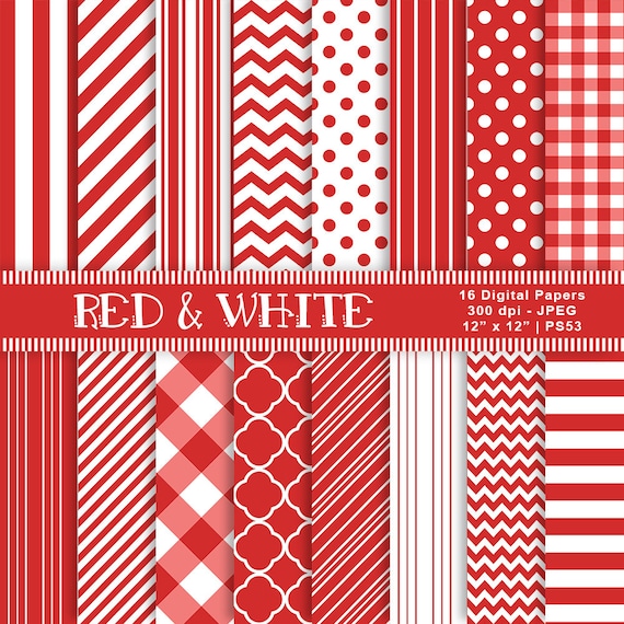 Red & White Digital Papers Patterned Paper Digital Scrapbook Etsy
