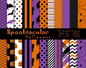 Halloween Paper, Digital Halloween, Orange and Black Paper, Purple Paper, Halloween Backgrounds, Scrapbook Paper, Commercial Use, Item PS42