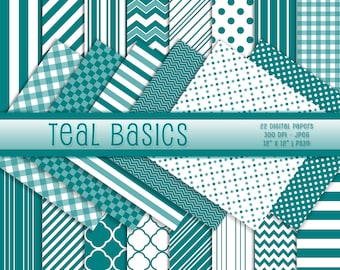 Teal Basics Digital Paper, Teal Digital Backgrounds, Teal Printable Paper, Teal Digital Paper, Scrapbook Paper, Commercial Use, Item PS39