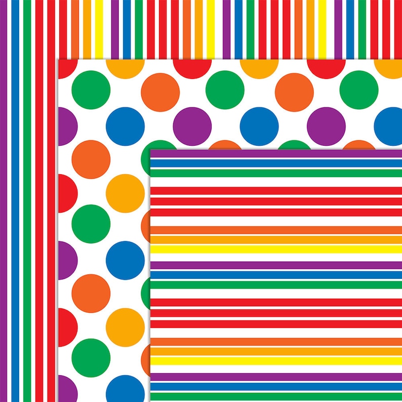 Pu&ograve; includere: Una collezione di carte decorate colorate. I disegni includono strisce verticali, pois e strisce orizzontali in un arcobaleno di colori. Le carte sono disposte in una composizione a strati, mostrando la variet&agrave; dei motivi.