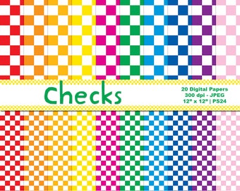 Checkered Digital Papers, Checkered Scrapbook Paper, Digital Backgrounds, Checks, Commercial Use, Instant Download, Item PS24