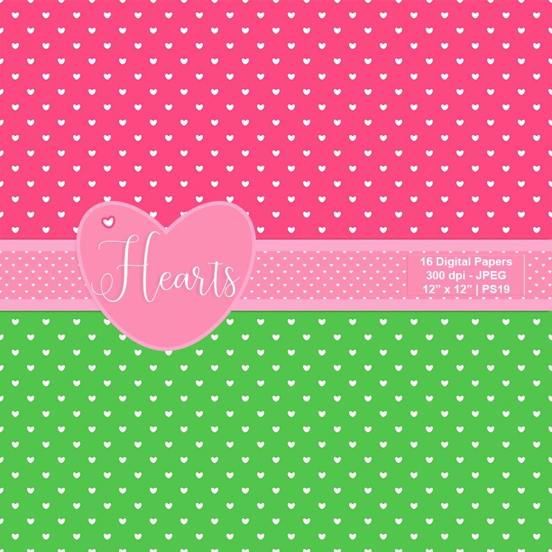 Heart Digital Paper, Digital Heart Backgrounds, Heart Scrapbook Paper, Heart Patterns, Seamless Heart Paper, Commercial Use, Item PS19 image 2