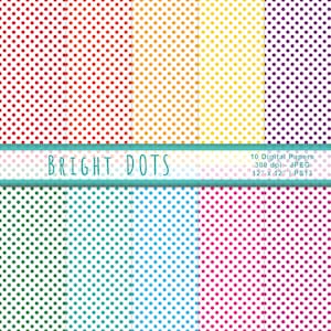 Bright Polka Dot Papers, Digital Polka Dot Paper, Polka Dots, Scrapbook Paper, Commercial Use, Instant Download, Item PS13