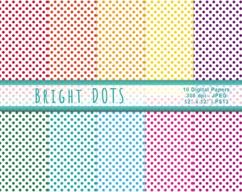 Bright Polka Dot Papers, Digital Polka Dot Paper, Polka Dots, Scrapbook Paper, Commercial Use, Instant Download, Item PS13