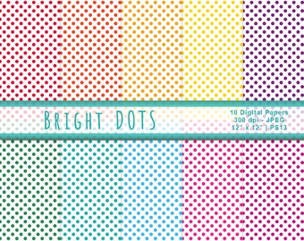 Bright Polka Dot Papers, Digital Polka Dot Paper, Polka Dots, Scrapbook Paper, Commercial Use, Instant Download, Item PS13