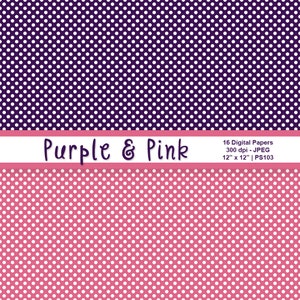 Purple and Pink Digital Paper, Scrapbook Paper, Purple Backgrounds, Pink Backgrounds, Polka Dots, Plaid Patterns, Commercial Use, Item PS103 image 2
