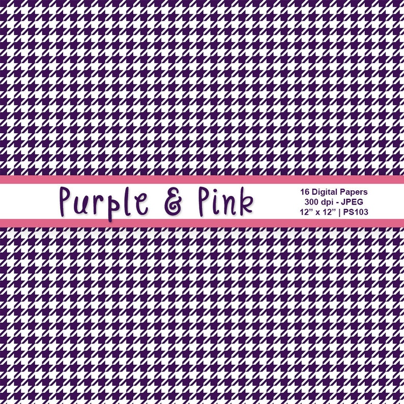 Purple and Pink Digital Paper, Scrapbook Paper, Purple Backgrounds, Pink Backgrounds, Polka Dots, Plaid Patterns, Commercial Use, Item PS103 image 9