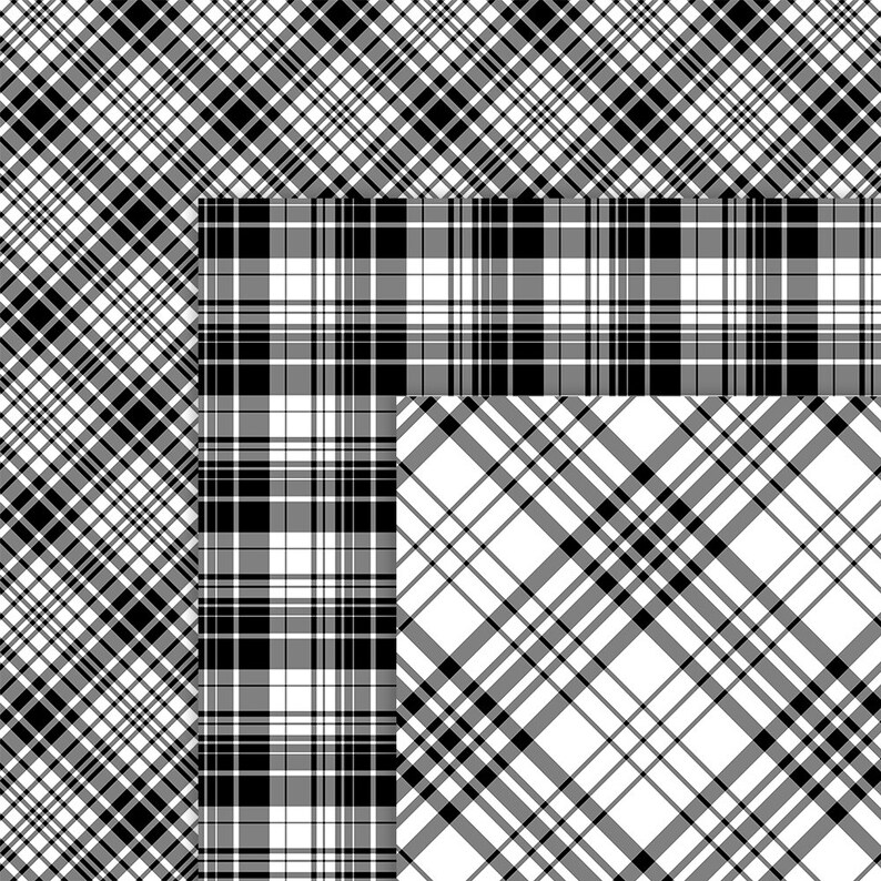 Black & White Plaid Digital Papers Black Plaid Backgrounds Etsy