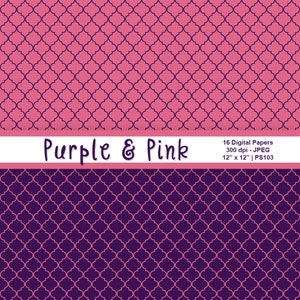 Purple and Pink Digital Paper, Scrapbook Paper, Purple Backgrounds, Pink Backgrounds, Polka Dots, Plaid Patterns, Commercial Use, Item PS103 image 3