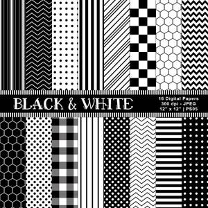 Black & White Patterned Paper, Digital Scrapbook Papers, Geometric Backgrounds, Instant Download, Commercial Use, Item PS05
