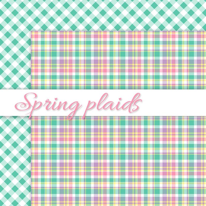 Spring Plaids, Digital Easter Paper, Digital Plaid Paper, Spring Patterns, Scrapbook Paper, Easter Plaid Paper, Commercial Use, Item PS61 image 3