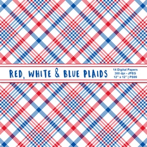 Red White & Blue Digital Plaid Paper, Patriotic Papers, July 4th Printables, Independence Day Digital Backgrounds, Commercial Use, Item PS99 image 5