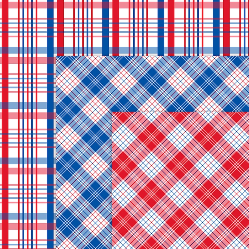 Red White & Blue Digital Plaid Paper, Patriotic Papers, July 4th Printables, Independence Day Digital Backgrounds, Commercial Use, Item PS99 image 6