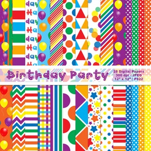 Birthday Party Digital Papers, Digital Party Paper, Balloon Papers, Colorful Birthday Patterns, Background Papers, Commercial Use, Item PS22