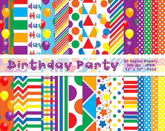 Birthday Party Digital Papers, Digital Party Paper, Balloon Papers, Colorful Birthday Patterns, Background Papers, Commercial Use, Item PS22