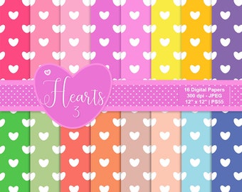 Hearts 3 Digital Papers, Heart Backgrounds, Digital Valentine Papers, Digital Scrapbook Paper, Wedding Papers, Commercial Use, Item PS55