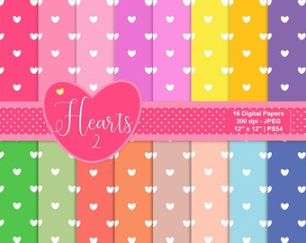 Hearts 2 Digital Papers, Digital Heart Backgrounds, Seamless Heart Paper, Scrapbook Paper, Heart Patterns, Hearts, Commercial Use, Item PS54