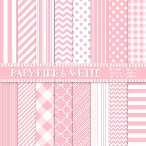 Carta digitale rosa per baby shower, rosa baby e bianco, carta fantasia per bambina, stampabili rosa, carta per album, uso commerciale, articolo PS83