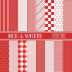 Rotes und weißes Papier, Digitales Scrapbook Papier, Roter Hintergrund, Gemusterte Papiere, Rote Papiere, Druckbares Papier, Kommerzielle Nutzung, Artikel PS104
