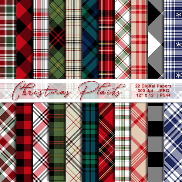 Christmas Plaid Paper, Digital Christmas Plaids, Scrapbook Paper, Plaid Printable Paper, Plaid Backgrounds, Commercial Use, Item PS44