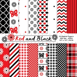 Red & Black Digital Paper, Butterfly Paper, Butterfly Clipart, Scrapbook Paper, Digital Backgrounds, Butterflies, Commercial Use, Item PS76