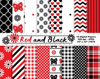 Red & Black Digital Paper, Butterfly Paper, Butterfly Clipart, Scrapbook Paper, Digital Backgrounds, Butterflies, Commercial Use, Item PS76
