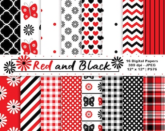 Red & Black Digital Paper, Butterfly Paper, Butterfly Clipart, Scrapbook Paper, Digital Backgrounds, Butterflies, Commercial Use, Item PS76