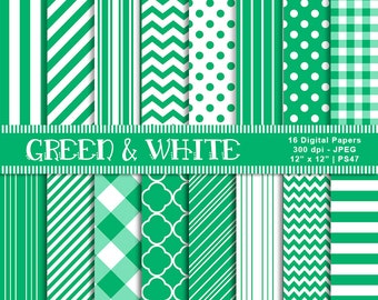 Green and White Digital Paper, Green Scrapbook Paper, Digital Background Paper, Patterned Paper, Commercial Use, Instant Download, Item PS47