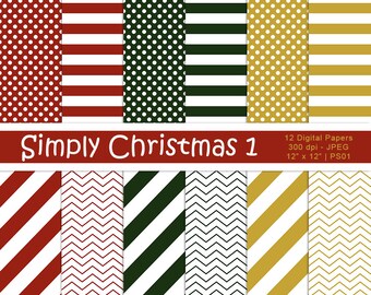 Simply Christmas 1, Christmas Scrapbook Papers, Digital Christmas Paper, Instant Download, Commercial Use, Item PS01