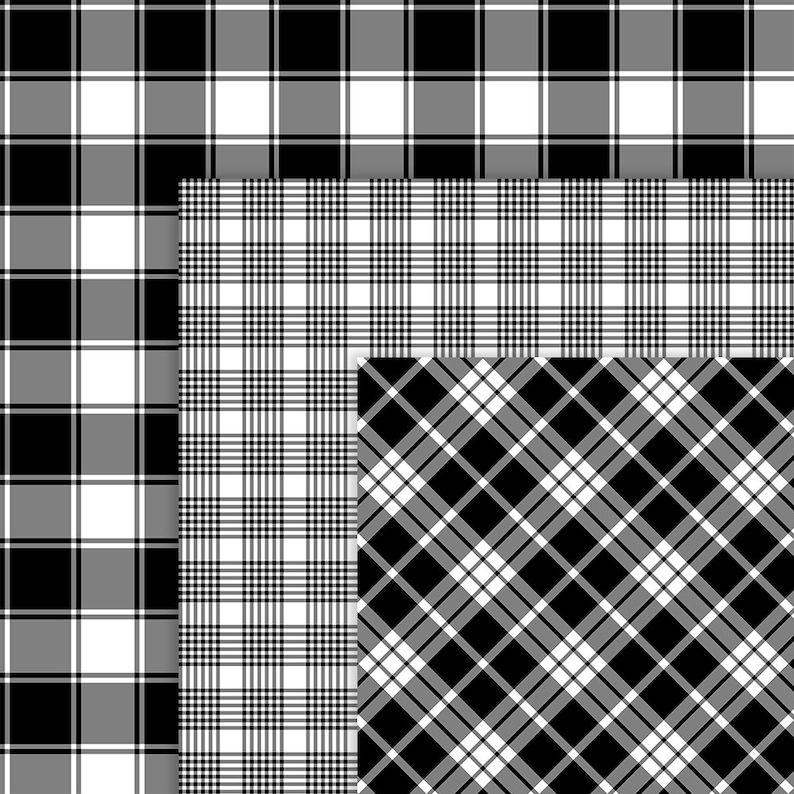 Black & White Plaid Digital Papers Black Plaid Backgrounds | Etsy