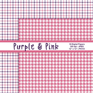 Purple and Pink Digital Paper, Scrapbook Paper, Purple Backgrounds, Pink Backgrounds, Polka Dots, Plaid Patterns, Commercial Use, Item PS103 image 10