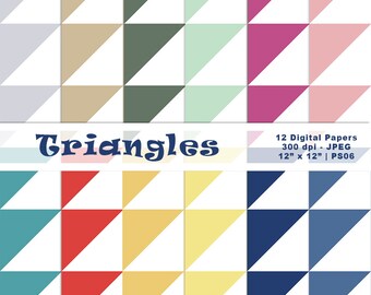 Triangle Papers, Geometric Paper, Digital Scrapbook Papers, Backgrounds, Digital Download, Commercial Use, Item PS06