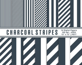 Charcoal & White Digital Striped Paper, Charcoal Stripes, Striped Backgrounds, Scrapbook Paper, Instant Download, Commercial Use, Item PS77