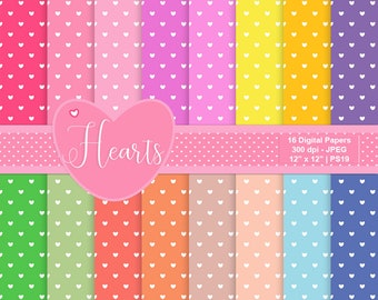 Heart Digital Paper, Digital Heart Backgrounds, Heart Scrapbook Paper, Heart Patterns, Seamless Heart Paper, Commercial Use, Item PS19
