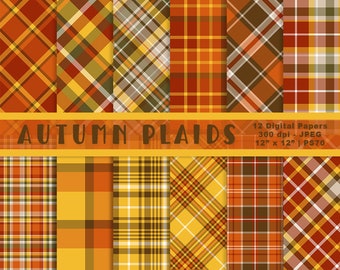 Autumn Plaids Digital Paper, Fall Digital Papers, Autumn Backgrounds, Fall Scrapbook Paper, Plaid Background, Commercial Use, Item PS70