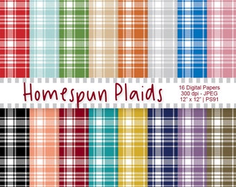 Homespun Plaids, Digital Paper, Plaid Backgrounds, Printable Homespun Plaids, Printable Papers, Scrapbook Paper, Commercial Use, Item PS91