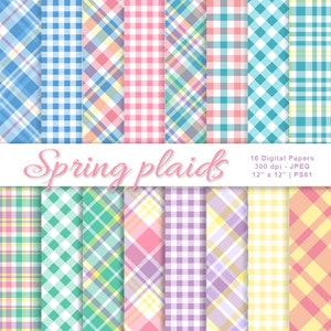 Spring Plaids, Digital Easter Paper, Digital Plaid Paper, Spring Patterns, Scrapbook Paper, Easter Plaid Paper, Commercial Use, Item PS61 image 1