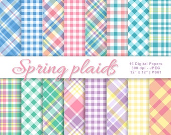 Spring Plaids, Digital Easter Paper, Digital Plaid Paper, Spring Patterns, Scrapbook Paper, Easter Plaid Paper, Commercial Use, Item PS61