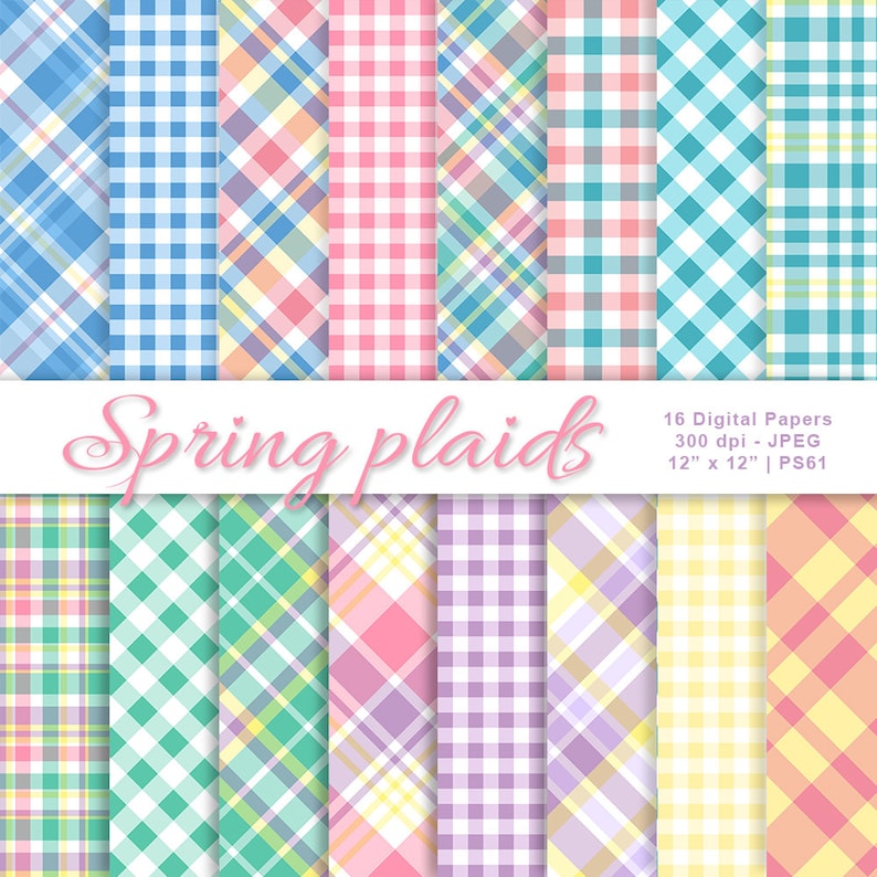 Spring Plaids, Digital Easter Paper, Digital Plaid Paper, Spring Patterns, Scrapbook Paper, Easter Plaid Paper, Commercial Use, Item PS61 image 1