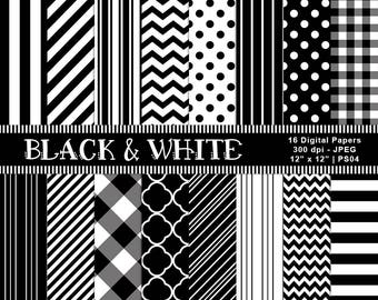 Black & White Digital Papers, Patterned Paper, Digital Scrapbook Papers, Background Paper, Commercial Use, Instant Download, Item PS04